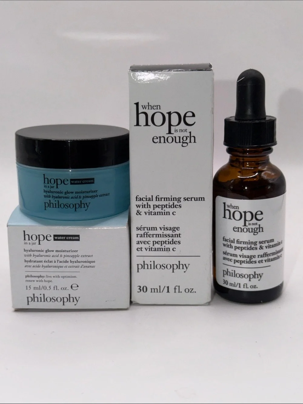 Philosophy WHEN HOPE IS NOT ENOUGH SERUM+HOPE IN A JAR WATER CREAM Bundle NIB’s!